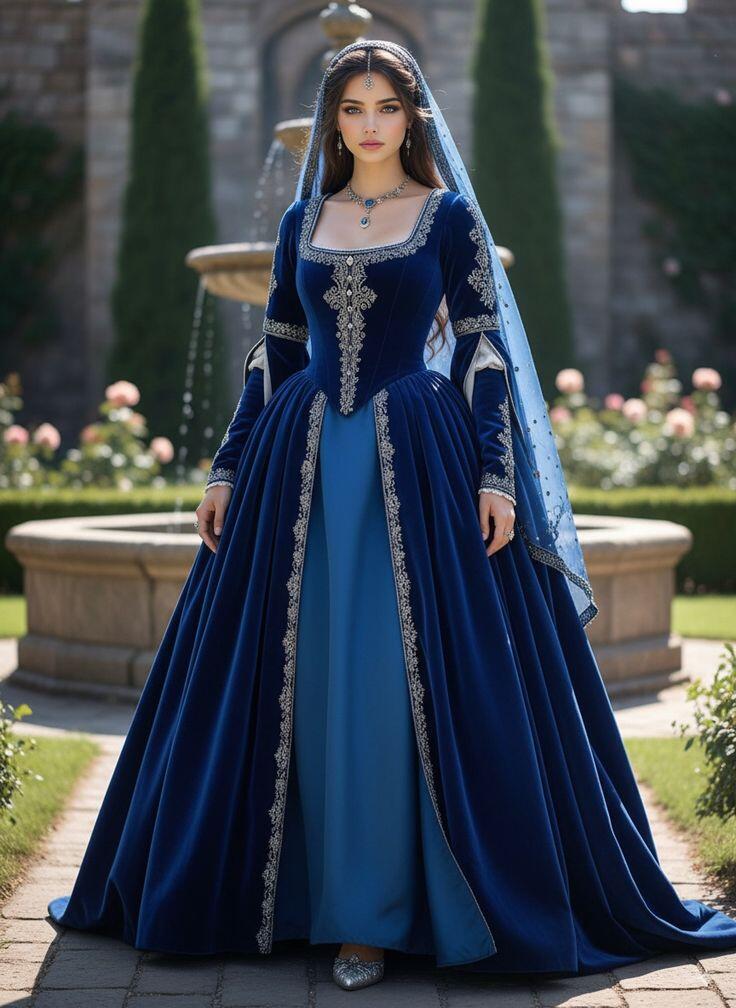 Medieval Renaissance Dress Women - Vestido de fiesta azul Medieval Tudor